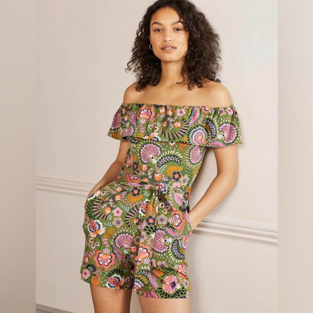 Boden Decorative Meadow Off-the-Shoulder Jersey Romper Size 4P